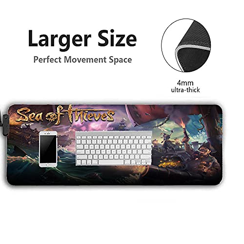 Sea of ​​Thieves Final Beta Alfombrilla de Ratón Accesorios para Pc Alfombrilla con Retroiluminación Led RGB Alfombrilla Alfombrilla Regalo, 35,43 Pulgadas X 15,74 Pulgadas