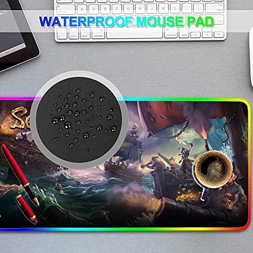 Sea of ​​Thieves Final Beta Alfombrilla de Ratón Accesorios para Pc Alfombrilla con Retroiluminación Led RGB Alfombrilla Alfombrilla Regalo, 35,43 Pulgadas X 15,74 Pulgadas