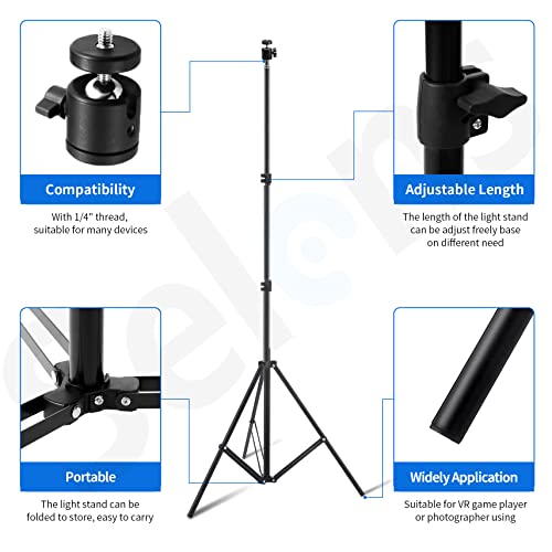 Selens 2X Soporte de Luz 203CM de Aleación de Aluminio con 2X Cabeza de Bola + 2X Clips de Arnés + Bolsa de Transporte Kit para HTC Vive VR Jugar Juegos Game Light Stand