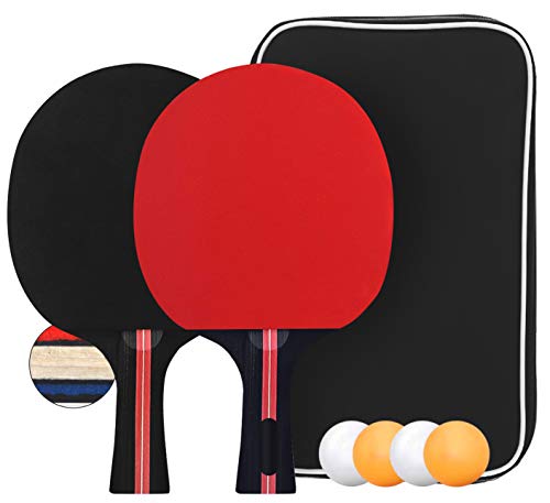 Sets de Ping Pong Pala y Pelota, Sets de Raquetas de Tenis de Mesa 2 Palas Ping Pong y 4 Pelotas Ping Pong, Set Raqueta de Ping Pong en una Bolsa de Nylon para Actividades al Aire Libre en Interiores