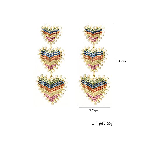SGR SHOPS Pendientes Industria Pesada Micro Incrustaciones Circón de Colores Amor Mujer Gota Dangles S925 Aguja de Plata Dangler Pendientes con Sentido de Alta Gama Joyas