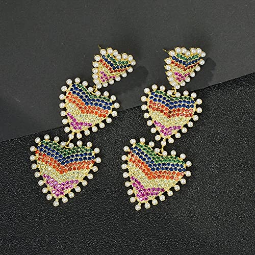 SGR SHOPS Pendientes Industria Pesada Micro Incrustaciones Circón de Colores Amor Mujer Gota Dangles S925 Aguja de Plata Dangler Pendientes con Sentido de Alta Gama Joyas