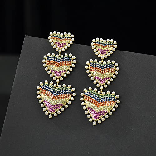 SGR SHOPS Pendientes Industria Pesada Micro Incrustaciones Circón de Colores Amor Mujer Gota Dangles S925 Aguja de Plata Dangler Pendientes con Sentido de Alta Gama Joyas