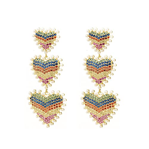 SGR SHOPS Pendientes Industria Pesada Micro Incrustaciones Circón de Colores Amor Mujer Gota Dangles S925 Aguja de Plata Dangler Pendientes con Sentido de Alta Gama Joyas