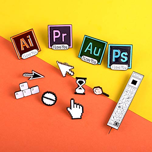 SHAOWU Me Encanta PS Ai Pr Au Esmalte Pin PS misión Junta Herramienta Botón WASD Insignia Broches Joyería de diseño Simple Pin de Solapa Regalo para Amigo Au