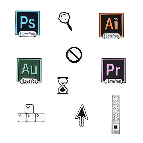 SHAOWU Me Encanta PS Ai Pr Au Esmalte Pin PS misión Junta Herramienta Botón WASD Insignia Broches Joyería de diseño Simple Pin de Solapa Regalo para Amigo Au