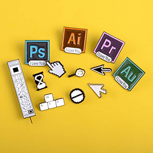 SHAOWU Me Encanta PS Ai Pr Au Esmalte Pin PS misión Junta Herramienta Botón WASD Insignia Broches Joyería de diseño Simple Pin de Solapa Regalo para Amigo Au
