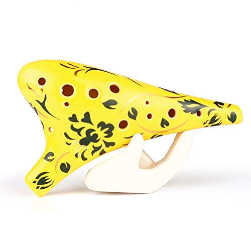 SHAXX TD-XB 12 Orificios C Key Ocarina Blanco/Amarillo con Flor Azul Instrumentos Musicales Elemento Chino Instrumento de Madera Flauta XB-TD (Color : Yellow Ocarina)