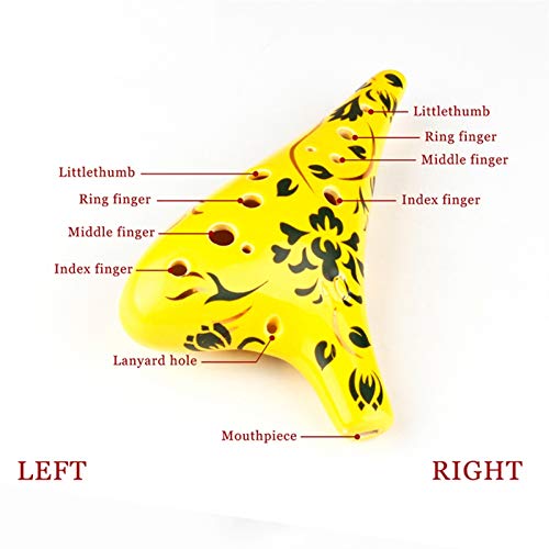 SHAXX TD-XB 12 Orificios C Key Ocarina Blanco/Amarillo con Flor Azul Instrumentos Musicales Elemento Chino Instrumento de Madera Flauta XB-TD (Color : Yellow Ocarina)