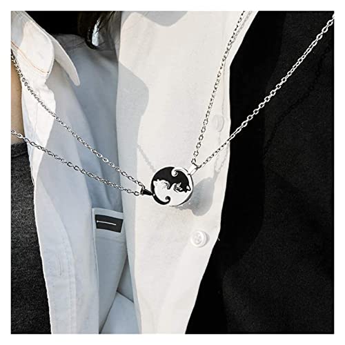 SIRENK 2 Piezas de Amantes Jigsaw Puzzle Cat Colgante Collar for Amigos de Pareja