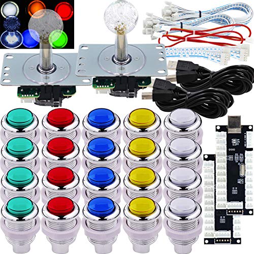 SJ@JX Arcade 2 Player Game Controller LED Buttons Chrome Paint MX Microswitch 8 Way Joystick USB Encoder Cable Stick DIY Kit for PC MAME Raspberry Pi Multicolor