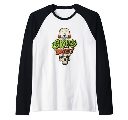 Skate or Die Skull Rad Skateboard Adolescente Regalo Camiseta Manga Raglan