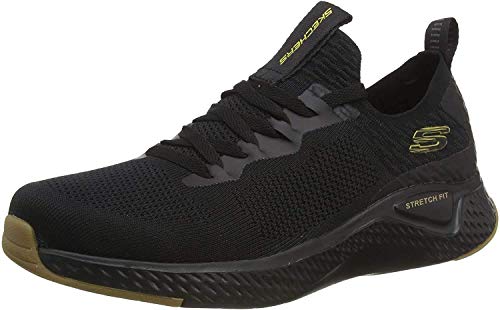 Skechers Solar Fuse, Zapatillas Hombre, Azul (Black Knit/PU/Gold Trim Bkgd), 48 EU