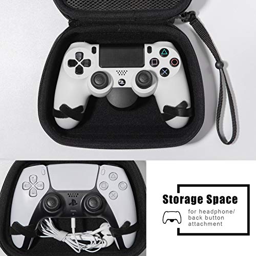 Skull & Co. Controller Case Bundle: Denim Portable Hard Shell Protective Travel Carrying Case and Transparent Phantom Stand for PS5 Controller with Thumb Grips Kits