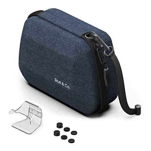 Skull & Co. Controller Case Bundle: Denim Portable Hard Shell Protective Travel Carrying Case and Transparent Phantom Stand for PS5 Controller with Thumb Grips Kits