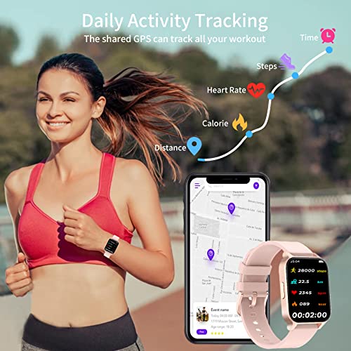 Smartwatch,1.69" Reloj Inteligente Mujer con Temperatura,Impermeable IP68 Fitness Reloj 24 Modos Deporte con Pulsómetro Monitor de Sueño Calorías Podómetro para Android iOS (Rosado)