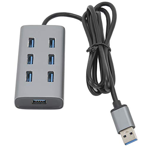 Socobeta Hub USB Base USB Statio Drive-Free USB 3.0 Velocidad de 5 Gbps Aleación de Aluminio 7 Puertos Fácil de Instalar Plug and Play para PC