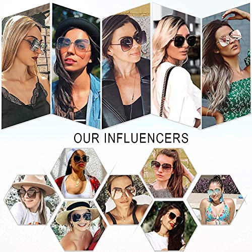 SOJOS Gafas De Sol Para Mujer Moda Cuadrado Oversized Lente Plano Marco Metal SJ1082 (C17 Marco Plateado/Lente Espejo Verde, 63)