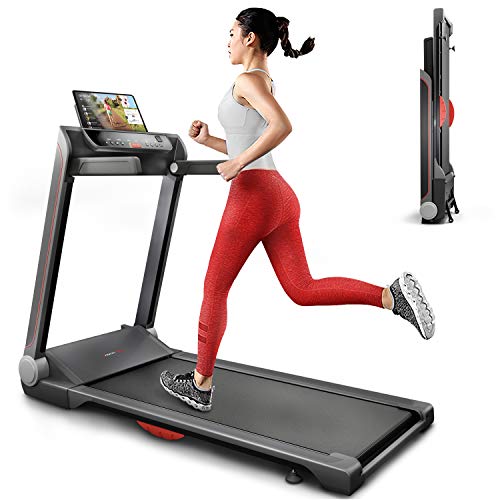 Sportstech FX300 Cinta de Correr Ultrafina| Empresa alemana de calidad | Vídeo Eventos + App Multijugador y USB | Gran superficie de correr 51x122cm - Max. 16 km/h | Sin Montaje- Cinta Correr Plegable