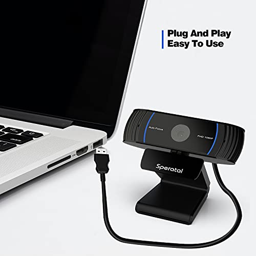Sporzin Webcam con Microfono de Cancelación de Ruido y Cubierta de Privacidad, Camara Web con Enfoque Automático y Corrección de Iluminación, USB Plug & Play Webcam 1080P HD para Videollamadas/Zoom