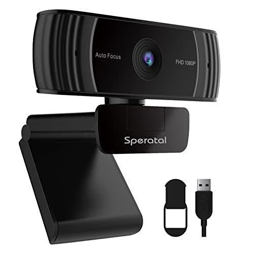 Sporzin Webcam con Microfono de Cancelación de Ruido y Cubierta de Privacidad, Camara Web con Enfoque Automático y Corrección de Iluminación, USB Plug & Play Webcam 1080P HD para Videollamadas/Zoom