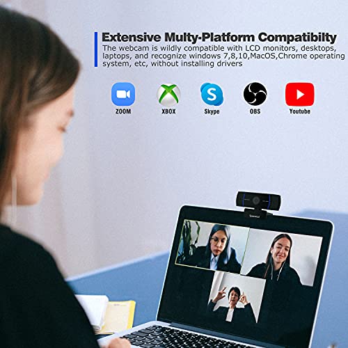 Sporzin Webcam con Microfono de Cancelación de Ruido y Cubierta de Privacidad, Camara Web con Enfoque Automático y Corrección de Iluminación, USB Plug & Play Webcam 1080P HD para Videollamadas/Zoom