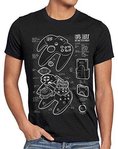 style3 64 bit Gamepad Cianotipo Camiseta para Hombre T-Shirt, Talla:3XL, Color:Negro