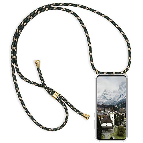 Suhctup Compatible con Huawei Honor Play 4 Funda Colgante para movil Carcasa Transparente TPU Suave Anti-Rasguños Silicona Parachoque Correa Colgante Ajustable Collar Caso-Verde Negro