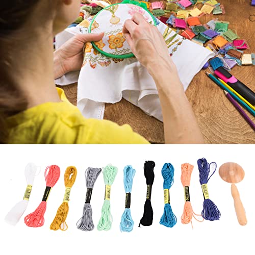 Suministros de Costura, Kits de Bordado Coloridos, Juego de Hilos de Bordado, Herramienta, Bolígrafo de Bordado, Punzón, Aguja, Kits de Bordado para Clubes, para el Aula