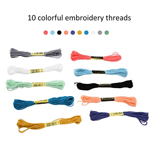Suministros de Costura, Kits de Bordado Coloridos, Juego de Hilos de Bordado, Herramienta, Bolígrafo de Bordado, Punzón, Aguja, Kits de Bordado para Clubes, para el Aula