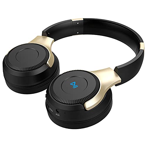 SUN JUNWEI Auriculares inalámbricos Plegables de Audio Bluetooth Auriculares estéreo Micrófono Incorporado con Radio FM Micro SD para teléfono, PC, Tableta, Trabajo, PC,Black Gold