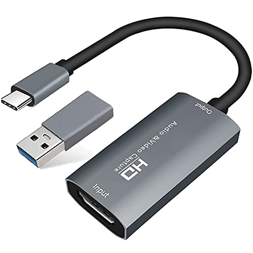 Tarjeta de captura, HDMI a USB Audio Video Capture Card con Type-C a USB 3.0, 4K HD 1080p 30fps Grabber Video Grabber Game Tarjeta de captura HDMI para transmisión en vivo/transmisiones