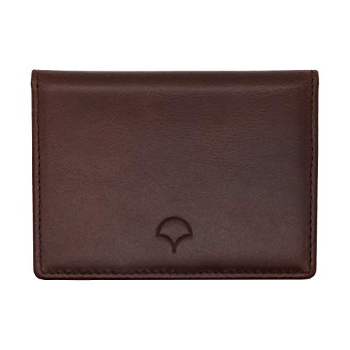 Tarjetero Plegable de Atara: Cuero auténtico, 4 Bolsillos + 1 Bolsillo con Ventana y con tecnología antirrobo RFID, Marrón
