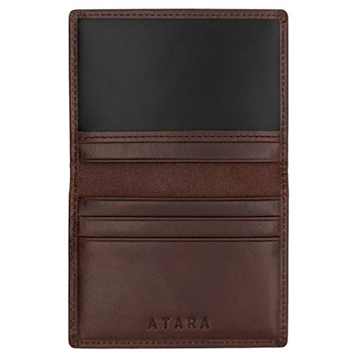 Tarjetero Plegable de Atara: Cuero auténtico, 4 Bolsillos + 1 Bolsillo con Ventana y con tecnología antirrobo RFID, Marrón