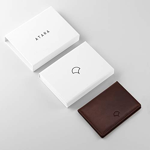 Tarjetero Plegable de Atara: Cuero auténtico, 4 Bolsillos + 1 Bolsillo con Ventana y con tecnología antirrobo RFID, Marrón