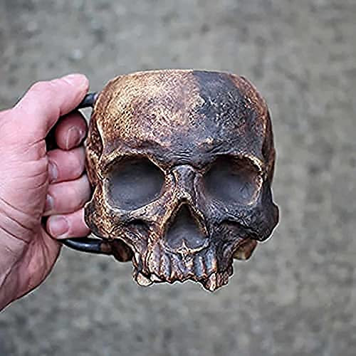 Taza de calavera - Taza de calavera realista espeluznante gótica, taza de calavera de nigromante, taza de cabeza de calavera de resina 3D hecha a mano con asa, decoración del hogar de Halloween (C)