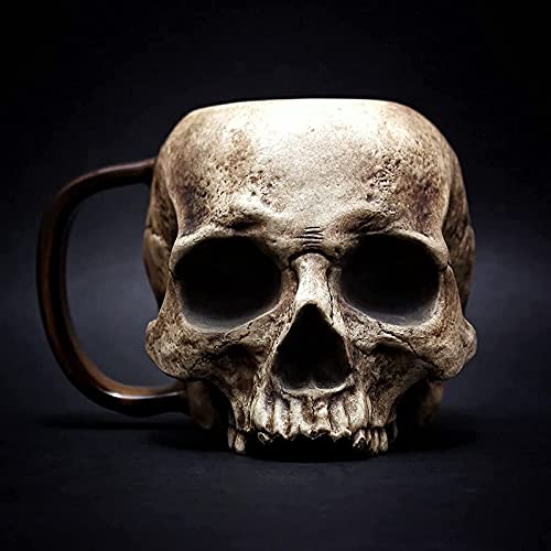 Taza de calavera - Taza de calavera realista espeluznante gótica, taza de calavera de nigromante, taza de cabeza de calavera de resina 3D hecha a mano con asa, decoración del hogar de Halloween (C)