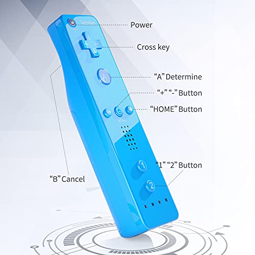 TechKen - Juego de 2 mandos a distancia para Wii, mando a distancia compatible con Wii Remoto de Reemplazo con silicona y correa de muñeca (azul)