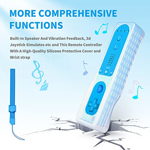 TechKen - Juego de 2 mandos a distancia para Wii, mando a distancia compatible con Wii Remoto de Reemplazo con silicona y correa de muñeca (azul)