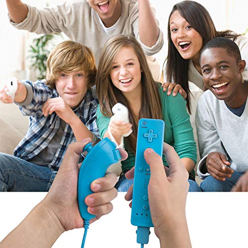 TechKen - Juego de 2 mandos a distancia para Wii, mando a distancia compatible con Wii Remoto de Reemplazo con silicona y correa de muñeca (azul)