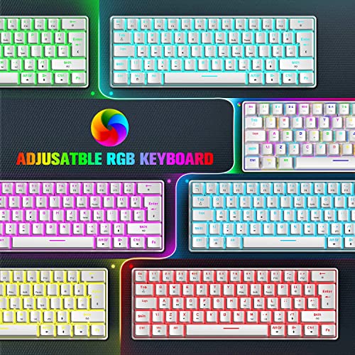 Teclado mecánico para Juegos con Cable UK Layout 62 Teclas USB C Teclado retroiluminado RGB Ajustable + 12000 dpi 26 RGB ratón 7 Botones Anti-Fantasma para Windows/PC/Laptop/PS4(Interruptor Azul)