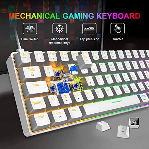 Teclado mecánico para Juegos con Cable UK Layout 62 Teclas USB C Teclado retroiluminado RGB Ajustable + 12000 dpi 26 RGB ratón 7 Botones Anti-Fantasma para Windows/PC/Laptop/PS4(Interruptor Azul)