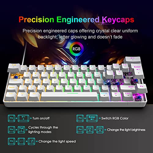 Teclado mecánico para Juegos con Cable UK Layout 62 Teclas USB C Teclado retroiluminado RGB Ajustable + 12000 dpi 26 RGB ratón 7 Botones Anti-Fantasma para Windows/PC/Laptop/PS4(Interruptor Azul)