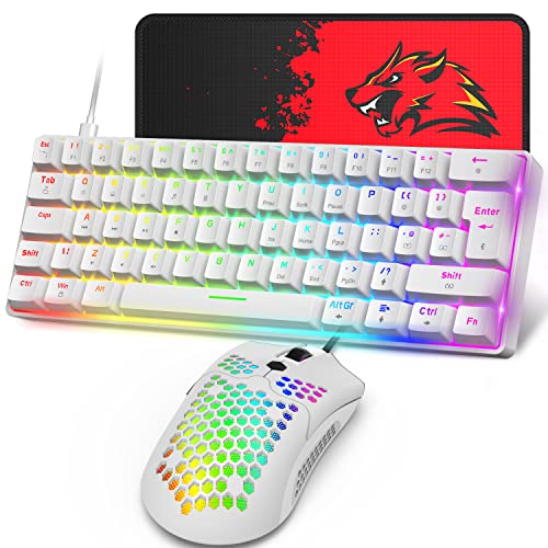 Teclado mecánico para Juegos con Cable UK Layout 62 Teclas USB C Teclado retroiluminado RGB Ajustable + 12000 dpi 26 RGB ratón 7 Botones Anti-Fantasma para Windows/PC/Laptop/PS4(Interruptor Azul)