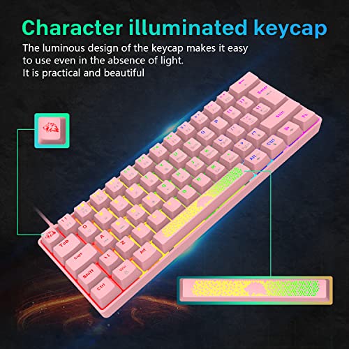 Teclado y ratón, Mecánicos Teclado Gaming Combo Rainbow Retroiluminación,Teclado y Ratón con Cable,ratón Gaming,12 Multimedia Keys, Anti Fantasma, Ratón Gaming programable 6400DPI - Rosa