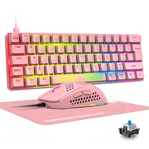 Teclado y ratón, Mecánicos Teclado Gaming Combo Rainbow Retroiluminación,Teclado y Ratón con Cable,ratón Gaming,12 Multimedia Keys, Anti Fantasma, Ratón Gaming programable 6400DPI - Rosa
