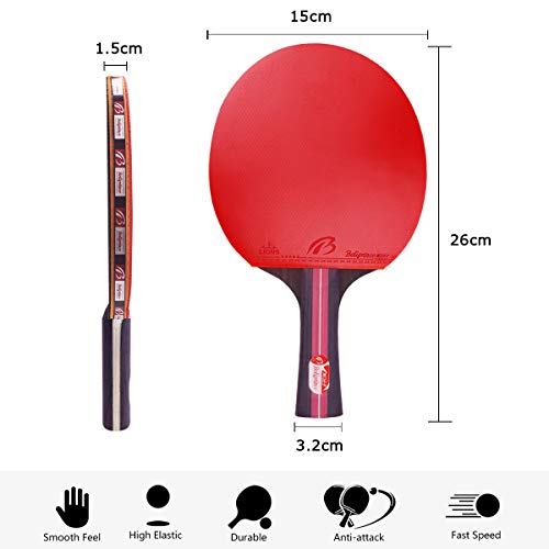 Tencoz Raquetas de Tenis de Mesa, 4 Raquetas de Ping Pong Profesional, 6 Pelotas de Tenis de Mesa, Set de Ping Pong para Juego de Interior al Aire Libre