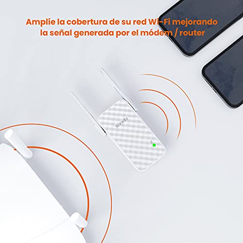 Tenda A9 N300 - Repetidor Extensor WiFi, Repetidor de Red de 300 Mbps, Cobertura WiFi inalámbrico más de 200 m², Compatible con Todos los Routers