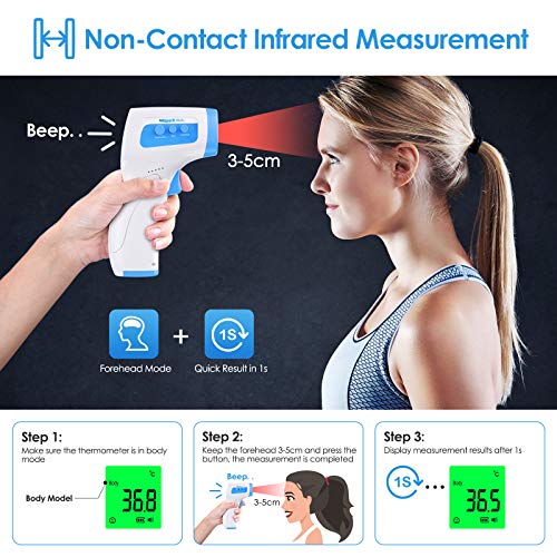 Termometro digital frente Wawech termometro infrarrojos profesional para medir la fiebre instantánea y precisa medico sin contacto para para bebés, niños, adultos