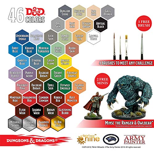 The Army Painter | Dungeons and Dragons Nolzur’s Marvelous Pigments Bundle | 46 Pinturas Acrílicas, 4 Pinceles y 2 Figuras Miniatura | para Juego de rol, Wargame Hobby Modelado y Pintura de Figuras